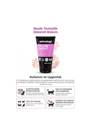 Animology Feline Great Cildi Ve Kürkü Besleyici Ve Tüy Yapısını Onarıcı Kedi Şampuanı 125 Ml