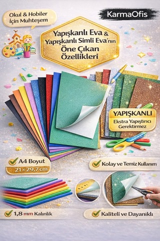A4 Yapışkanlı Eva Seti 10 Renk Yapışkanlı Eva+10 Renk Yapışkanlı Simli Eva