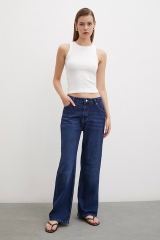Never More Yüksel Bel Wide Leg Jean Lacivert Lacivert
