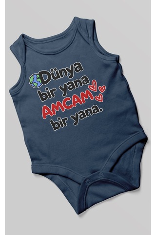 Morivokids Dünya Bir Yana, Amcam Bir Yana Sıfır Kollu Bebek Zıbını %100 Pamuk Zbn170-sk Lacivert