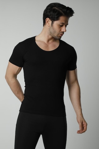 Hmd 714 3'lü Derin Bisiklet Yaka Kısa Kollu Likralı T-shirt - Sıyah Siyah