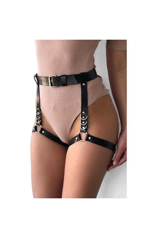 Dolıty Bayan Pu Deri Vücut Demeti Kemer Ayarlanabilir Punk Bel Siyah