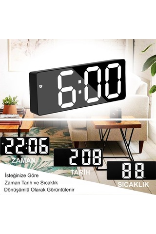 Led Ekran Usb Güç Dijital Aynalı Masa Saati Sıcaklık Alarm Takvim/adpt Çok Renkli