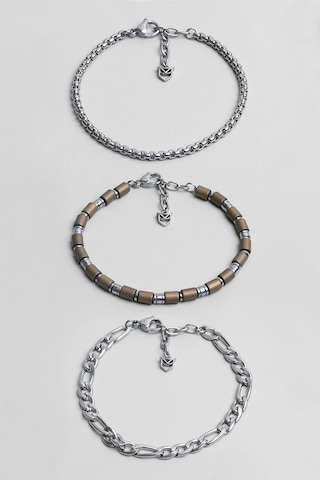 Kahverengi Hematit Taşlı Ayarlanabilir Erkek Çelik Üçlü Bileklik Seti Gri