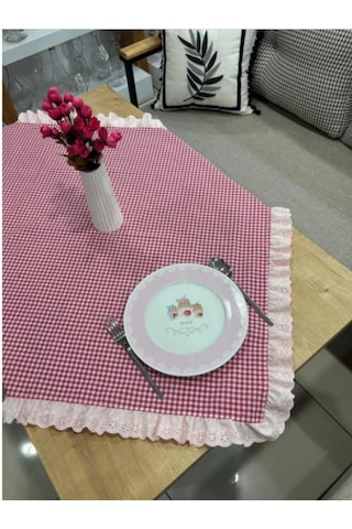 Fisto Fırfırlı Vintage Fiskos Örtüsü Fırfırlı Masa Örtüsü Beyaz - Pembe