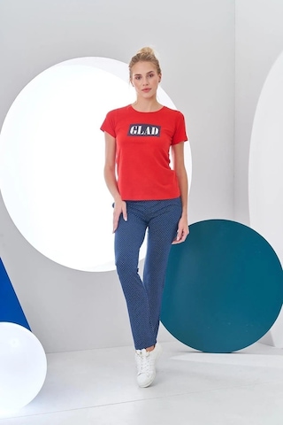 Pjs Kadın Glad Baskılı Kısa Kollu Spor Pijama Takım Kırmızı