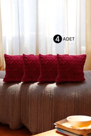 Bohem 4'lü Dekoratif Yastık Kılıfı Kırlent Kılıfı 43x43 Cm Bordo Zikzak Dsn Bordo