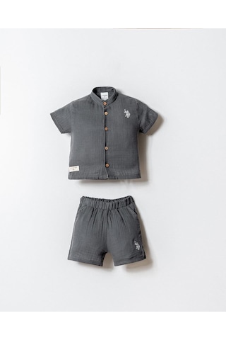 U.S. Polo Assn. Erkek Bebek 2 Li Şort Gömlek Takım Koyu Gri-2256 gri