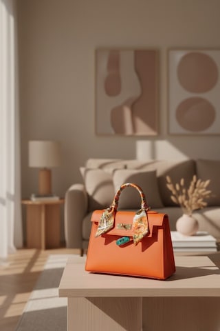 Vellebags Turuncu Kadın El Çantası Gold Kilitli, Fular Detaylı Şık & Modern Tasarım