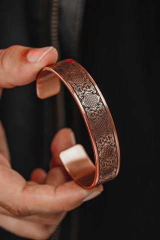 Erkek Bakır Bileklik - Lotus Çiçeği - Yaşam Çiçeği Erkek Kelepçe Bileklik Rose Gold