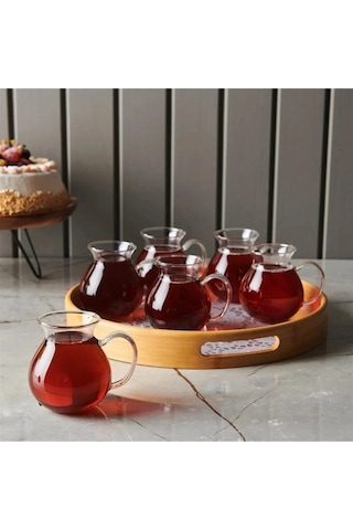 Qerhome 6'lı Borosilikat Cam Tombul Kulplu Çay Bardağı 180 Ml Şeffaf