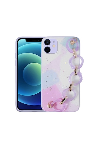 Apple Uyumlu iPhone 11 Simli Desenli El Askılı Tutacaklı Zore Elsa Silikon Kapak