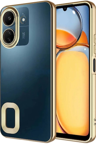 Xiaomi Redmi 13c Kılıf Kamera Korumalı Logo Gösteren Zore Omega Kapak Gold