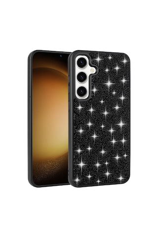 Zore Samsung Galaxy Uyumlu S25 Plus Kılıf Parlak Taşlı Tasarım Omsy Pırlanta Kapak - Siyah