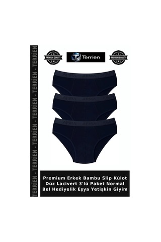 Terrien Premium Erkek Bambu Slip Külot Düz Lacivert 3'lü Paket Normal Bel Hediyelik Eşya Yetişkin Giyim