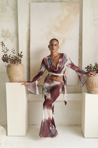 Mai Collection Mai Studios Co. Pnaisyonist Uzun Kol Bordo Crop Etek Takım Bordo