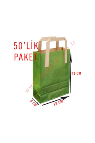 50 Adet 18X24 Cmlik Saplı Renkli Kraft Kağıt Poşet Çanta