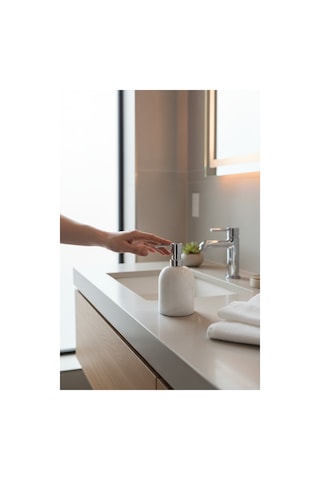 Akayev Mermer Beyaz Gümüş Banyo, Mutfak Sıvı Sabunluk Beyaz