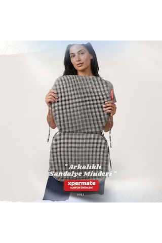 Pötikare Sırtlıklı Sandalye Minderi 42x42 Fermuarlı Yıkanabilir Kılıf Bağcıklı Minder Standart Fit Siyah