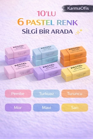 10'lu Turuncu Pastel Silgi Seti Tozsuz İz Bırakmayan Yumuşak Silgi Okul Ofis Çizim