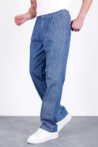 HLT Jeans Erkek Açık Mavi Yazlık Çift Pileli Rahat Kesim Beli Lastikli Bol Paça Baggy Pantolon Albert-1993