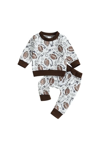 Kayısı Yürümeye Başlayan Bebek İki Parçalı Kıyafet Futbol Baskı Uzun Kollu Üstler Ve Elastik Pantolon Seti Bebek Kız Erkek Sonbahar Giysileri Krem
