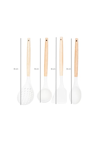 Porsima 3166 Bambu Silikon 4 Parça Servis Takımı Seti Beyaz Beyaz