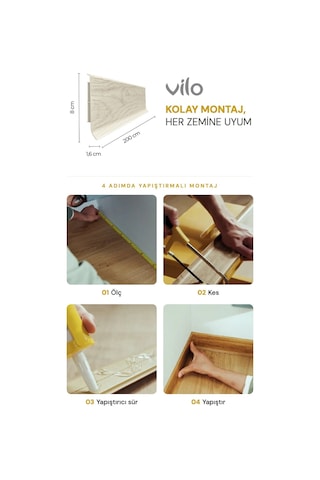 Vilo Linela 404 Auckland Oak Pvc Süpürgelik 2m Usta Gerektirmeyen Montaj - Suya Ve Neme Dayanıklı