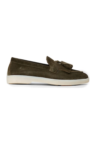 Deery Kadın Hakiki Süet Yeşil Püsküllü Loafer - 02042zyslc01