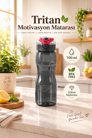 Porsima 911037-2 Bpa Free Motivasyon Sporcu Su Matarası Suluk 0,7lt Su Şişesi Fuşya