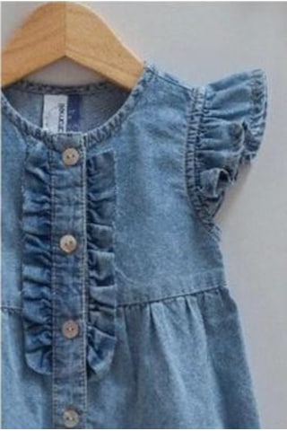 Kıpırık Baby Kız Bebek Kot Tulum Kot Kurdele Detaylı Taçlı-1296 Mavi