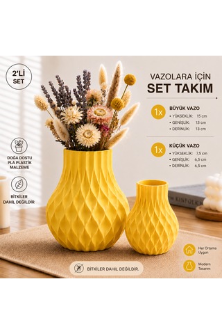 Modern Dekoratif Beyaz Vazo 15 Cm 3d Dokulu Çiçek Vazosu Pla Plastik Saksı Ve Kuru Çiçek Vazosu Ev Ofis Salon Dekoru Sarı