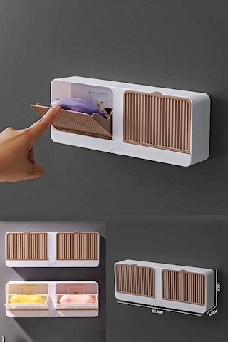 2 Bölmeli Yapışkanlı Duvara Monte Mutfak Banyo Katı Sabunluk Kahve