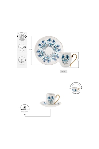 Karaca  İznik 6 Kişilik Kahve Fincan Takımı 80 ml