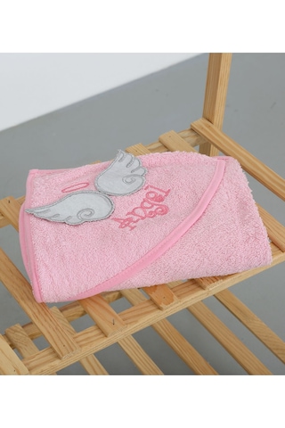 %100 Pamuk Yenidoğan Bebek Kundak Nakışlı Banyo Havlu Pembe Standart