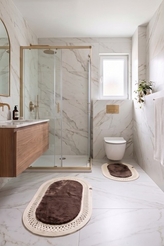 Banyo Paspası Takımı 60x100+40x60 Cm İç Trikot Mouss Kahve & Krem