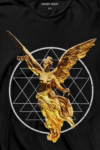 Golden Angel Altın Statue Heykel Urban Streetwear Uzun Kollu Tişört Baskılı T-shirt 001