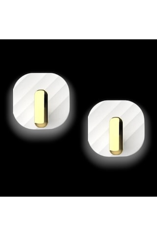 2'li Yapışkanlı Retro Askılık Beyaz Dolap Kapak Kulpu, Duvar Ve Kapı Askısı, Metal Gold Detaylı Askı Beyaz