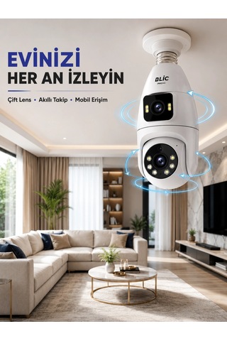 Mey İthalat Çift Lens Wi-fi Ampul Kamera Ve Mobil Kontrol Yüksek Çözünürlüklü