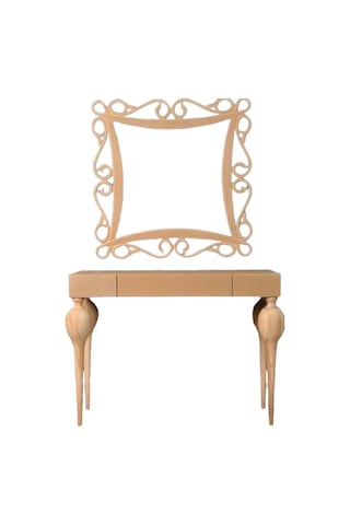 Dresuar Torna TOMBUL Model Ahşap Kayın RETRO HAN ayak  MDF tabla CNC ayna Çerçeve El yapım Ahşap