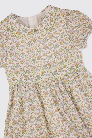 Made With Liberty Fabric Liberty Kumaş Kız Çocuk Bebe Yakalı Çiçek Desenli Elbise Krem