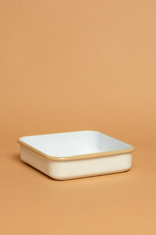 Crema Di Siena Emaye Kare Krem Fırın Kabı Krem