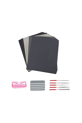 23 Parça, 12 Zımpara Kağıdı, 5 Parlatma Bloğu, 5 Şekil Törpüsü, 1 Fırça