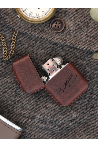 Vagave Kahve Renk Hakiki Deri Kılıflı Zippo Benzinli Çakmak