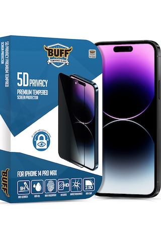 Buff Apple iPhone Uyumlu 14 Pro Max - 2x5d Ekran Koruyucu + Şeffaf Kılıf + Lens Koruyucu Privacy Hayalet