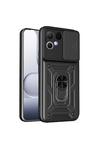 Tecno Pova Curve 2 Kılıf Magnetik Standlı Kamera Korumalı Zore Sürgülü Vega Kapak - Siyah