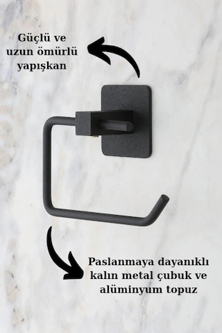 Multistore Kare Yapışkanlı Siyah Açık Tuvalet Kağıtlığı Wc Kağıtlık Tutucu Siyah
