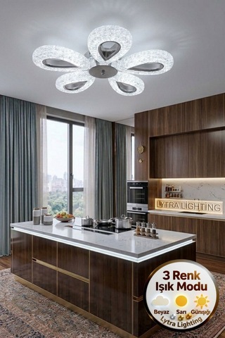 Damla Model 5"li Gümüş 3 Renk Modu Ledli Modern Tavana Sıfır Salon Mutfak Yatak Odası Led Avize Gümüş