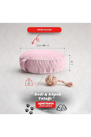 Xpermate Fermuarlı Kedi ve Köpek Minderi Yuvarlak Kedi Minderi Yıkanabilir Kedi Köpek Yatağı Pembe