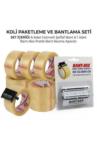 Şeylişeyler - 6 Adet Hotmelt Şeffaf Koli Bandı 45 Mm X 100 M Ve Bant-kes Pratik Bant Kesme Aparatı Seti Diğer